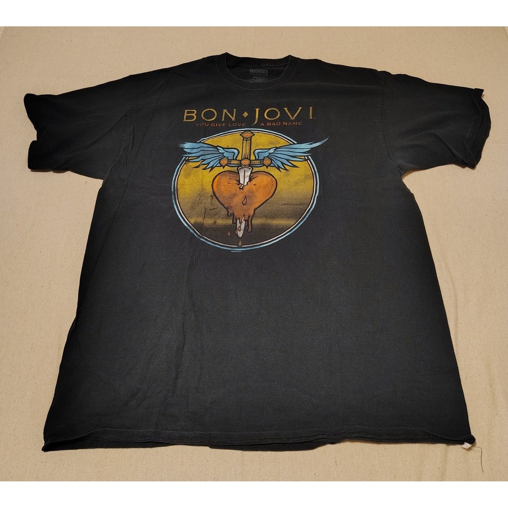 Bon Jovi You Give Love A Bad Name Graphic T-Shirt Black 2XLT Tall Band Merch